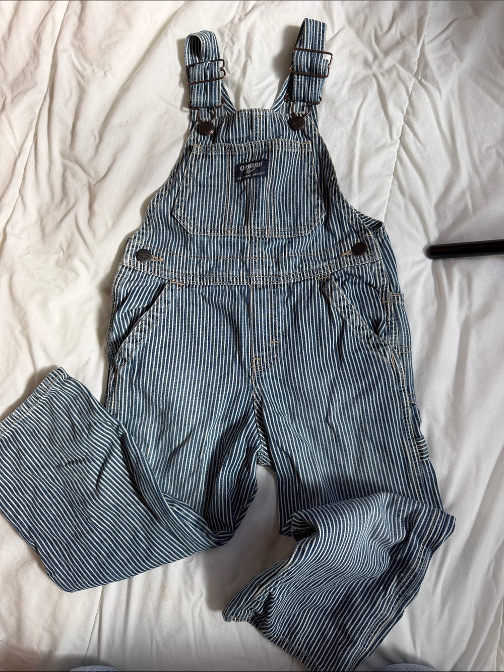 OshKosh B'gosh Striped Denim Bib Overalls in Blue & White